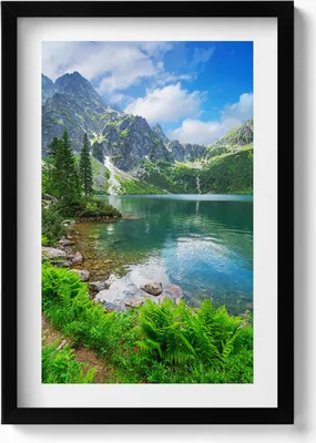 Produktbild von Wald-Berglandschaft– Wandbild mit Rahmen – Gerahmtes Bild  – Wanddekoration – 40x60 cm –  Schwarz