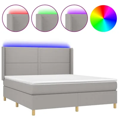 Produktbild von vidaXL Boxspringbett mit Matratze & LED Hellgrau 180x200 cm Stoff