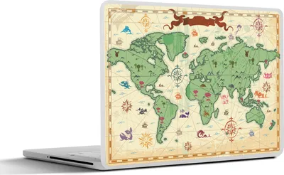 Produktbild von MuchoWow® Laptop Aufkleber Sticker Cover Weltkarte - Kinder - Piraten - Vintage - Jungen - Mädchen - Kinder 30x21 cm - Sticker für Laptop - Selbstklebend