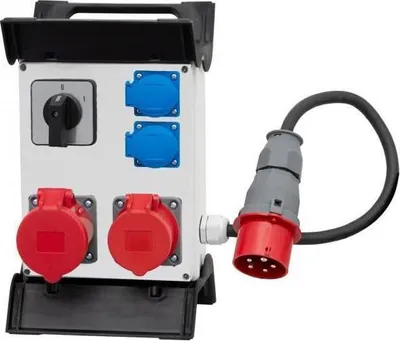 Produktbild von Verteiler R-240 16A/5P, 32A/5P, 2x230V, 0/1 + OW 5x2,5mm2-1,5m, Wt.16A/5 Kunststoffrahmen.