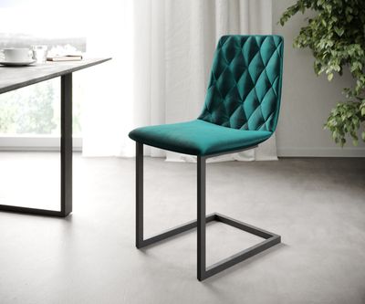 DELIFE 4-er-Set-Esszimmerstuhl Trado-Adesso Petrol Samt Freischwinger