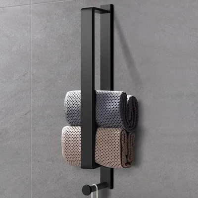 Zdjęcie produktu dla Uchwyt na ręczniki 40 cm, montowany bez wiercenia, czarny, stal nierdzewna, uchwyt na ręczniki gościnne do łazienki, z 2 haczykami na ręczniki (matowy czarny)