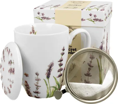 Produktbild von DUO FLORAL 30785 Becher 380 ml mit Teesieb CLASSIC LAVENDER mit Teesieb, New Bone China Porzellan