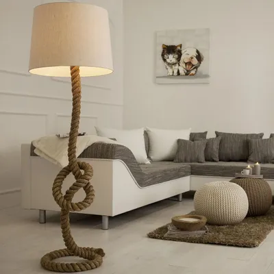 Produktbild von cagü: Design Maritim Stehlampe SCHIFFSTAU Beige aus Manilahanf handgefertigt 160cm Höhe mit Knoten & Schlaufen