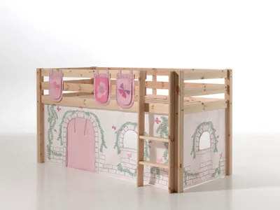 Produktbild von Spielbett Pino mit Textilset Vorhang und 3 Taschen "Birdy"