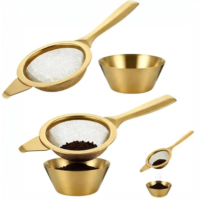 Matcha-Sieb mit Tasse, 2er-Set, 7 cm, Edelstahl, Gold