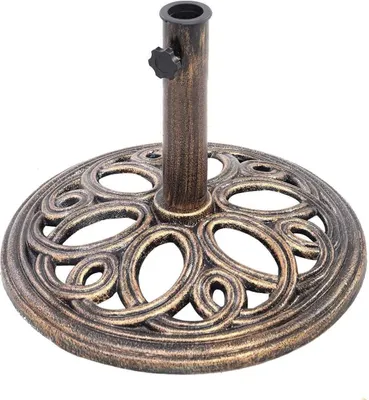 Produktbild von Sonnenschirmständer aus Gusseisen, Schirmständer für Schirme mit Durchmesser von 38mm - 48mm, Balkonschirmständer mit Blumen-Motiv, für Sonnenschirm Gartenschirm Marktschirm, Bronze