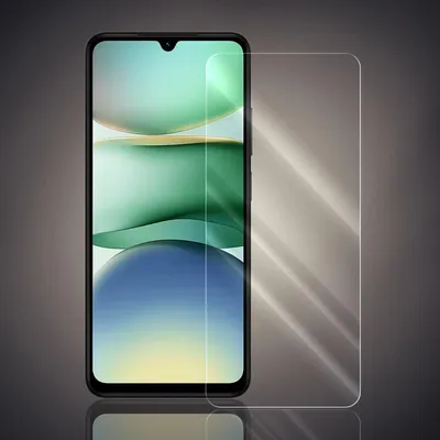 A smartphone screen protector is shown placed over a smartphone.