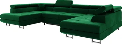 Produktbild von MEBLINI Schlafcouch mit Bettkasten - Ecksofa mit Schlaffunktion - Sofa mit Relaxfunktion und Kopfstützen - Couch U-Form - Eckcouch - Wohnlandschaft - CARL - 338x203x55cm - Grün Samt