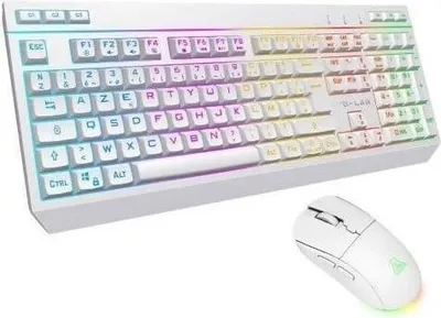 Image de Ensemble Clavier Souris Gamer Sans Fil The G-Lab TUNGSTEN EX W, AZERTY, 6400 DPI, 32 Macros Configurables, Blanc