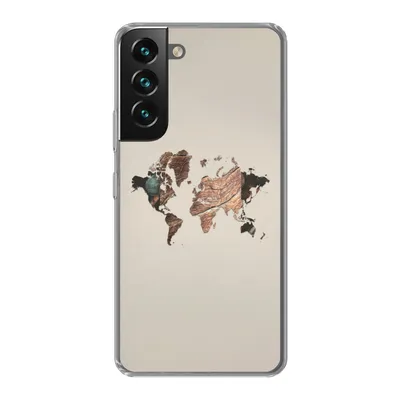 Produktbild von MuchoWow® Handyhülle Schutzhülle Hülle für Samsung Galaxy S22 Weltkarte - Holz - Braun Silikon Softcase Handy Hülle - Mobiltelefonhülle