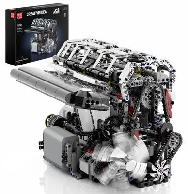 Produktbild von Mould King 10087 Technik L4 Motor Bausatz Bausteine Klemmbausteine Motor Motorbausatz Engine Kit Spielzeug Geschenke für Erwachsene(1787 Teile)