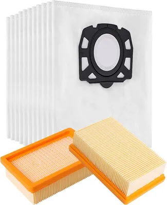 Produktbild von 10 Kärcher Staubsaugerbeutel und 2 Filter Ersatz für Kärcher WD4 WD5 WD6 WD5P WD6P MV4 MV5 MV6, Filterset KFI 4410 Filter (2.863-005.0) und KFI 487 Beutel (2.863-006.0)