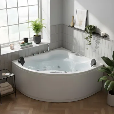 Produktbild von Caribia LUXUS Whirlpool Badewanne Vanaty Premium / 149x149 - 21 Massagedüsen, Wasserfall, 2x große LED, Bluetooth & Radio und Touchpanel
