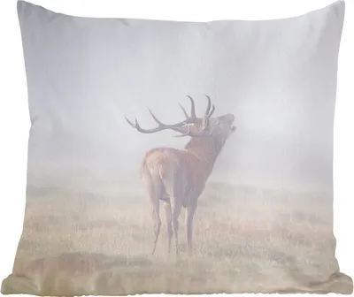 Produktbild von MuchoWow® Zierkissen Sofakissen Wohnzimmer Dekokissen 50x50 cm Hirsche - Gras - Nebel - Komfort - Sofakissen