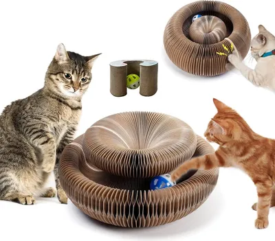 Produktbild von Magic Organ Katzenkratzbrett mit Spielzeugglockenball - 2 in 1 für Krallenpflege und Spielen, faltbarer, praktischer Katzenkratzbaum aus langlebiger, recycelbarer Wellpappe