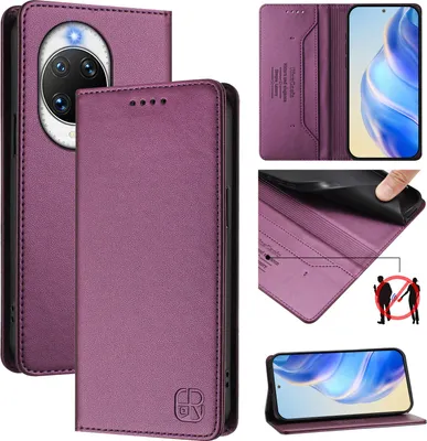 Immagine prodotto di Custodia in pelle per Huawei Nova 14 Pro, custodia flip con slot per carte, portafoglio e supporto Viola