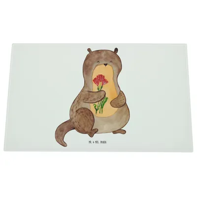 Produktbild von Mr. & Mrs. Panda Glasschneidebrett Otter Blumenstrauß - Weiß - Geschenk, Schneidebrett Glas, schneidbrett, Seeotter See, Hackbrett, Schneideplatte, schneidunterlage, Süß