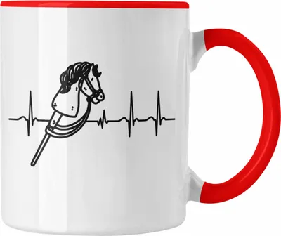 Produktbild von Trendation - Hobbyhorse Mädchen Tasse Geschenk Hobby Horse Pferde Grafik Herzschlag (Rot)