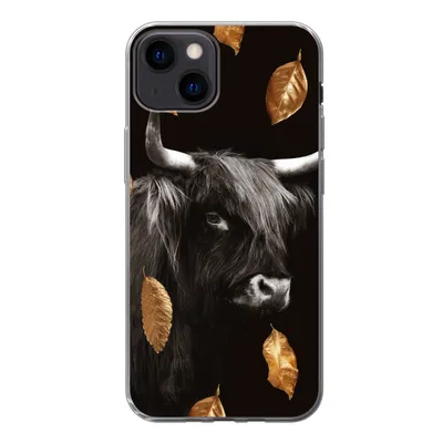 Produktbild von MuchoWow® Handyhülle Schutzhülle Hülle für iPhone 13 Schottischer Highlander - Blätter - Gold - Schwarz Silikon Softcase Handy Hülle - Karteninhaber