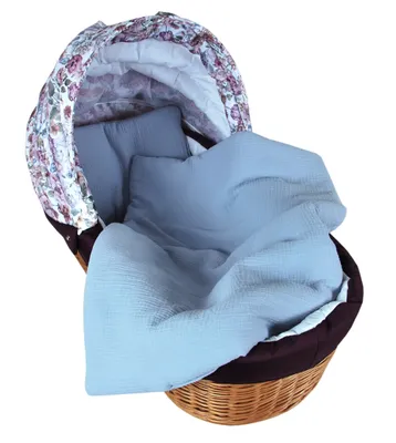 Produktbild von BabyLux Babydecke Musselin 75x60 cm mit Kissen – Kinderwagendecke Sommer – Atmungsaktiv & Weich – Set für Neugeborene MPM -  Blau