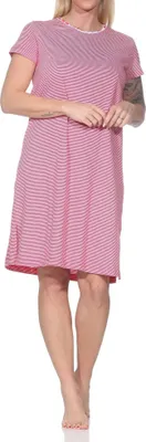 Zdjęcie produktu dla Normann damska koszula nocna z krótkim rękawem w paski z koronkowym wykończeniem - dostępna również w rozmiarze plus size;red.60