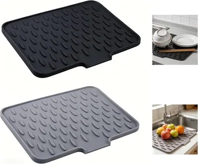 Produktbild von Silikon Abtropfmatte im 2er Set für Küche und Spüle | Rutschfest, hitzebeständig und langlebig mit Ablauföffnung, vielseitige Spülunterlage für den Küchenbereich