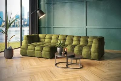 Produktbild von KAWOLA Sofa ROSARIO Ecksofa Velvet moosgrün Recamiere links