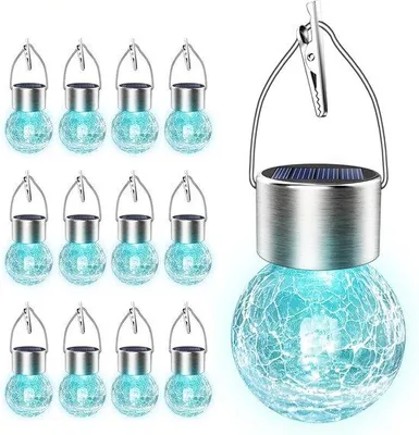 Image de Guirlandes lumineuses solaires - Éclairage décoratif d'extérieur - Alimentation solaire - 12 éléments - Blanc - Verre - Décoration