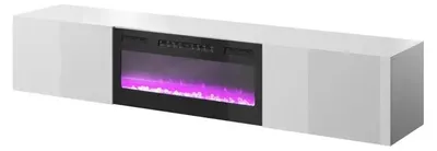 Produktbild von Cama RTV-Schrank SLIDE 200K mit elektrischem Kamin 200x40x37 cm, alles in weißem Glanz, Weiß, Partikelbord, Weiß, Partikelbord, Laminat, Glänzend