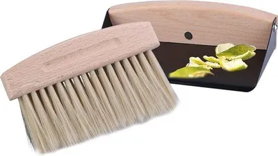 Produktbild von Unyqoos® Handfeger-Set mit Kehrschaufel – Bambusgriff, Mini-Tischbesen & Kehrplatte, 2‑teilig, Kehrschaufel 15,4×10,6×4 cm, Besen 14,9×9 cm, Borstendurchm. 5,5 cm