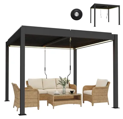 Produktbild von Outsunny Pergola 3x3 m Aluminium Terrassenüberdachung mit LED-Beleuchtung