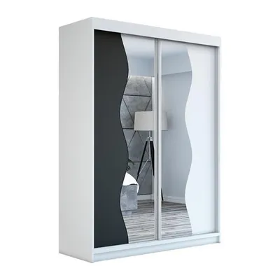 Produktbild von Schwebetürenschrank, 2-türig Schrank RIMA 160 cm (mit Spiegel) (Weiß / schwarz / weiß)