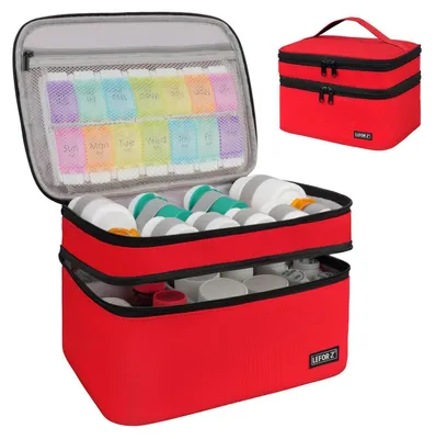 Immagine prodotto di Borsa da viaggio per medicinali, organizer a due scomparti, colore rosso