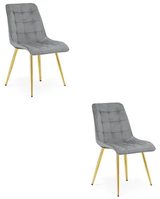 Productafbeelding van Chaise - Leobert - Tweedelig - Lichtgrijze fluweelstof / Goudkleurige poten - Set van 2