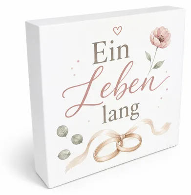 Produktbild von Holzbild in 20x20 cm Ein Leben lang - Wanddeko Holz zur Trauung Mit Spruch: Ein