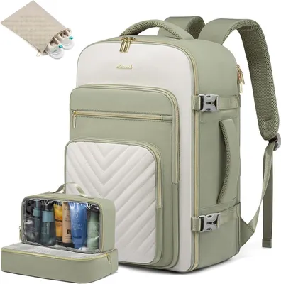 Produktbild von LOVEVOOK Reiserucksack Handgepäck 40L Damen Wasserdicht Olivgrün Beige