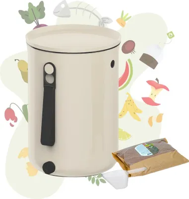 Produktbild von Bokashi Set mit formschönem Bokashi Eimer cremeweiß, Bokashi Ferment