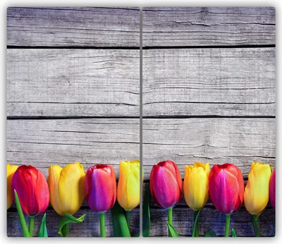 Produktbild von Tulup Glas-Herdabdeckplatte - 2x30x52cm - Glaskeramikkochfeld-Abdeckung Spritzschutz Zweiteilig Tulpen Holz