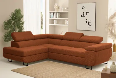 Produktbild von Ecksofa Sofa mit Schlaffunktion METZ Stoff Poso Rostbraun Ottomane Links