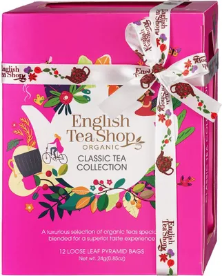 KOLEKCJA HERBAT I HERBATEK KLASYCZNYCH BIO PIRAMIDKI (CLASSIC RÓŻOWE – 12 SMAKÓW) (12 x 2 g) 24 g - ENGLISH TEA SHOP ORGANIC
