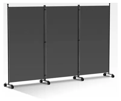 Produktbild von Raumteiler auf Rollen, 3-teilig 263 x 181 cm, freistehende Trennwand, blickdicht, Sichtschutz für Innenräume, Büro, Terrasse | Anthrazit