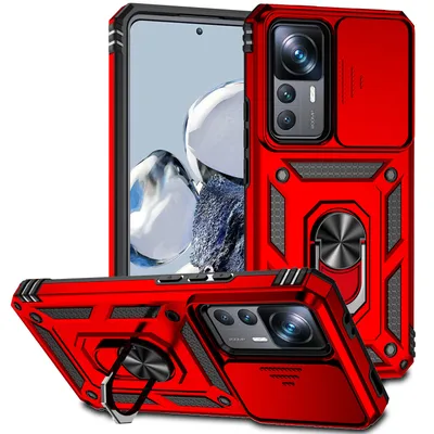 Obrázek produktu pro Pouzdro pro Xiaomi 12T / 12T Pro / Redmi K50 Ultra dvouvrstvé pouzdro s posuvným krytem kamery a prstencovým stojánkem červené