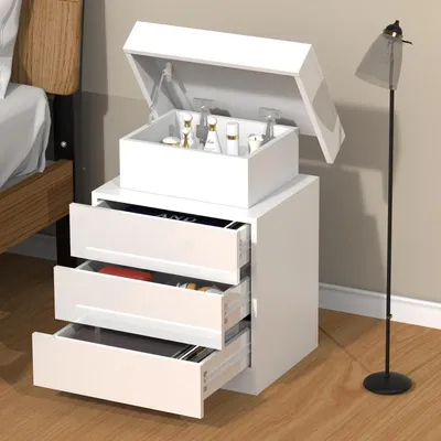 Immagine prodotto di Comodino lucido con 3 cassetti e illuminazione LED, colore bianco, dimensioni 45x35x61 cm