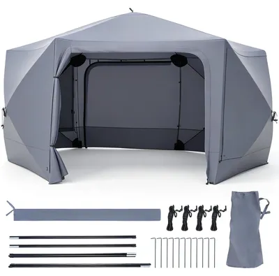 Produktbild von COSTWAY Pop up Pavillon 427x427cm, Pavillon für 10-12 Personen, Partyzelt mit abnehmbaren Seitenwänden, Erdspieße & Windseile, Gartenpavillon tragbar