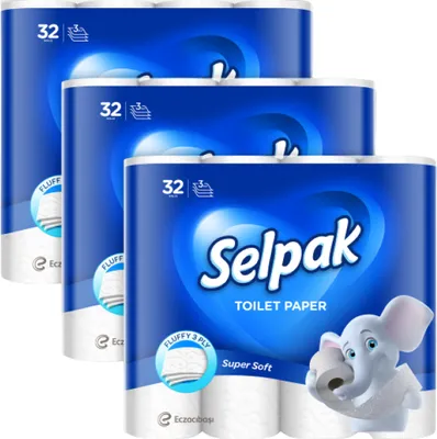 Produktbild von SELPAK Toilettenpapier Klopapier 3-lagig Extra Weich und Stark Wc Papier,100% reine Zellulose (96-St)