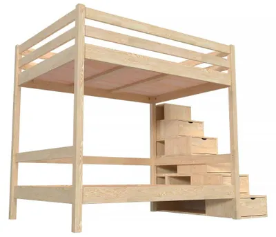 Productafbeelding van Tweepersoonsbed met stapelbed, model Sylvia, 140x200 cm - Natuurlijke lak