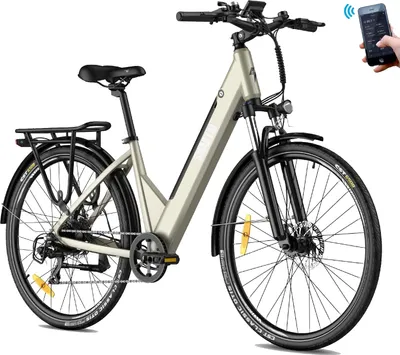 Produktbild von F28 Pro Bike mit APP, Elektrofahrrad 27.5 Zoll, ECitybike 36V 14.5Ah Akku, Max.Reichweite bis zu 55-110km, Fahrrad 250W 25km/h, Shimano 7s Trekkingrad City Bike Herren Damen Gold