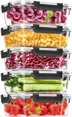 Produktbild von Glas-Frischhaltedosen Set 10-teilig für Lebensmittel, luftdicht, stapelbar, BPA-frei