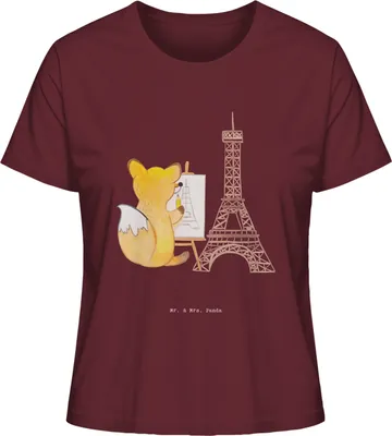 Produktbild von Mr. & Mrs. Panda Oberteil Damen Fuchs Urban sketching Größe S - Burgundy - Geschenk, Zeichenschule, Malen, Basic Shirt, Zeichnen, Baumwoll T-Shirt, Künstler